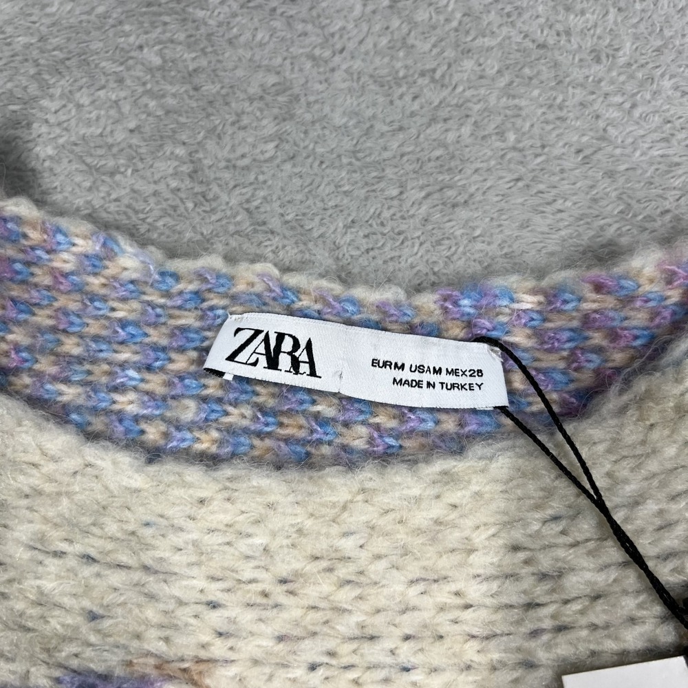 Zara Poncho Cape Sweater Womens Medium Floral Embroidered Knit Oversized New - Picture 5 of 13